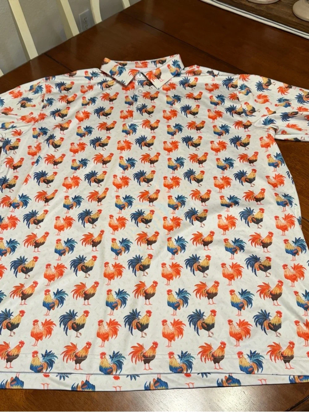 Waggle Polo Shirt Mens 2XL White Cocky Roosters Golf Stretch Outdoor AOP - Picture 2 of 7
